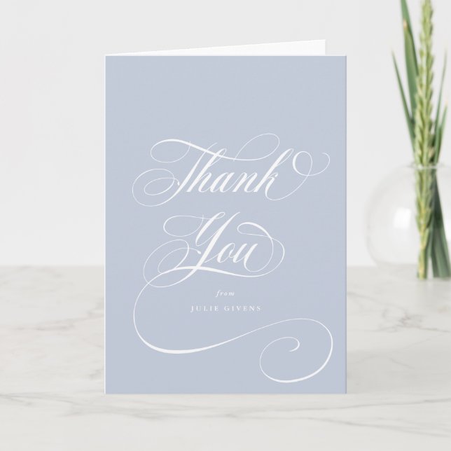 Blank Soft Blue Elegant Script Graduation Thank You Card (Front)
