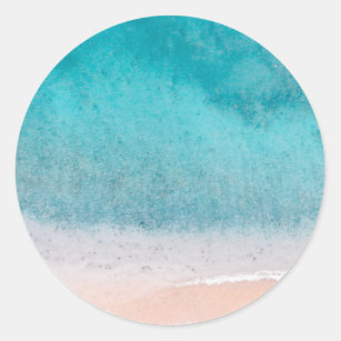 Blank Template Beach Sand Blue Sea Seaside Classic Round Sticker