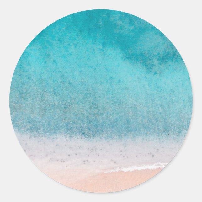 Blank Template Beach Sand Blue Sea Seaside Classic Round Sticker (Front)