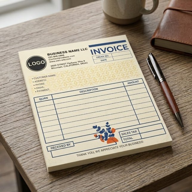 (Blank Template) Business Logo Invoice Sales Form Notepad (modern calligraphy sales receipt form, elegant bakery order form pad, small business cash receipt )