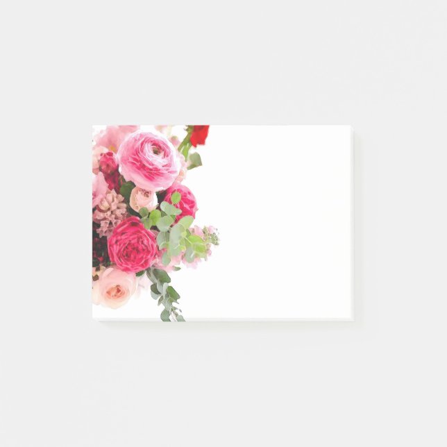 Blank Template Watercolor Floral Roses Flowers Post-it Notes (Front)
