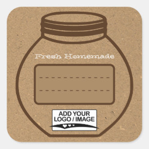 Blank Text Box Kraft Paper Brown Jam Jar Logo Cute Square Sticker