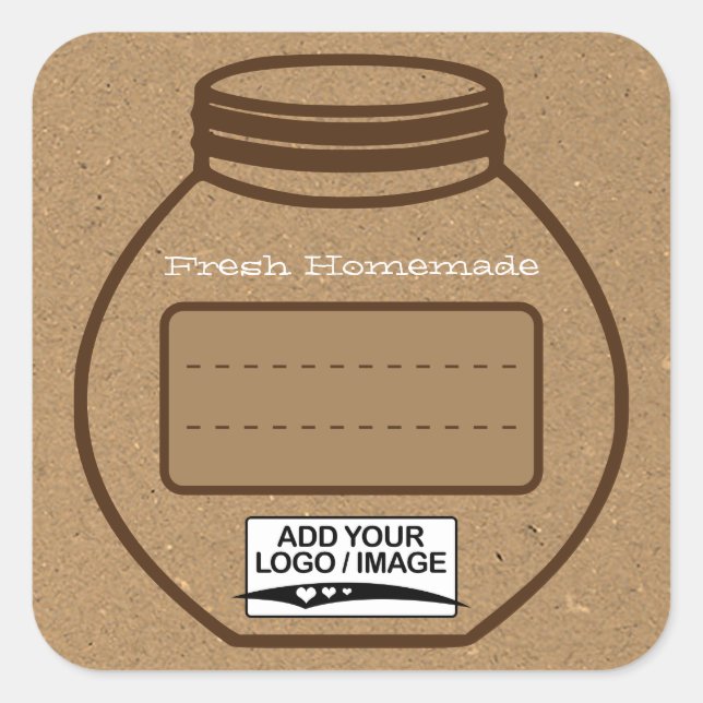 Blank Text Box Kraft Paper Brown Jam Jar Logo Cute Square Sticker (Front)