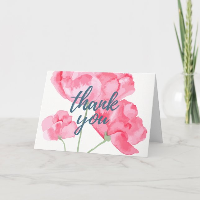 Blank Thank You Card with Pink Flowers (Front)