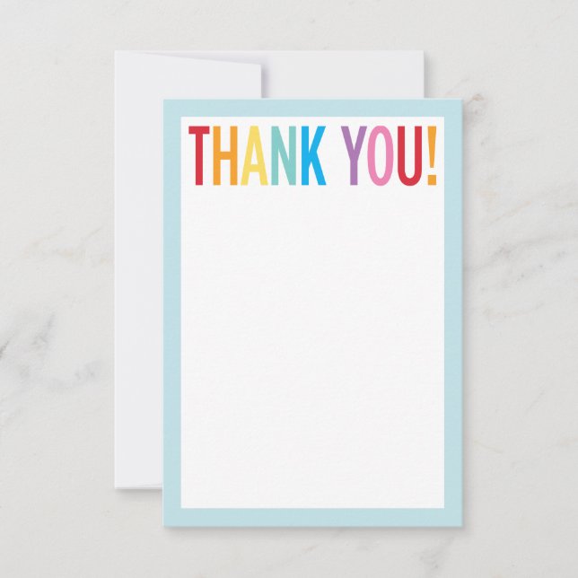 BLANK THANK YOU colourful rainbow letters blue (Front)