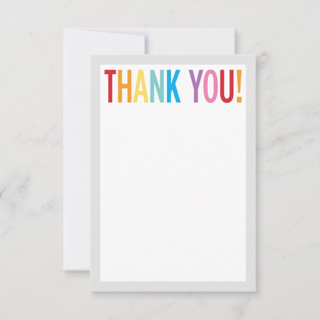 BLANK THANK YOU colourful rainbow letters grey (Front)