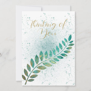 Blank Turquoise and Gold Tropical Leaf Thinking of Announcement