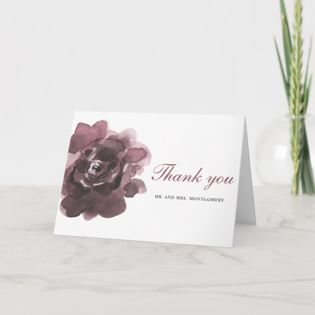 blank watercolor burgundy rose flowers thank you card (Front)