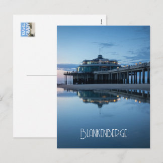 Blankenberge Pier Reflections at Blue Hour Holiday Postcard