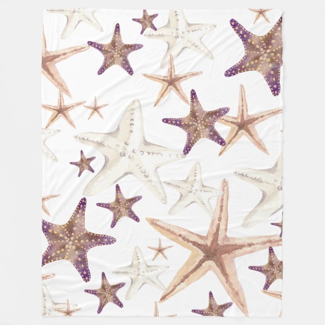 Blanket Beige Cream Purple Starfish Seashell Ocean (Front)