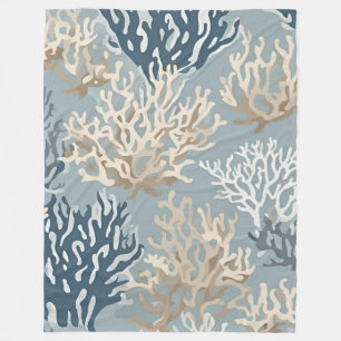 Blanket Blue Beige Coral Nautical Coastal