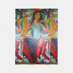 Blanket Colourful Stained Glass Graceful Woman