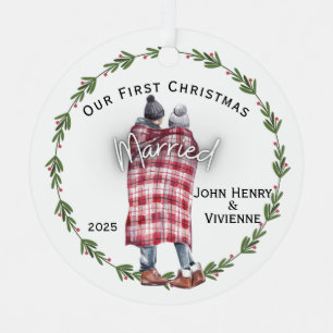 Blanket Couple Our First Christmas Married Metal Tree Decoration
