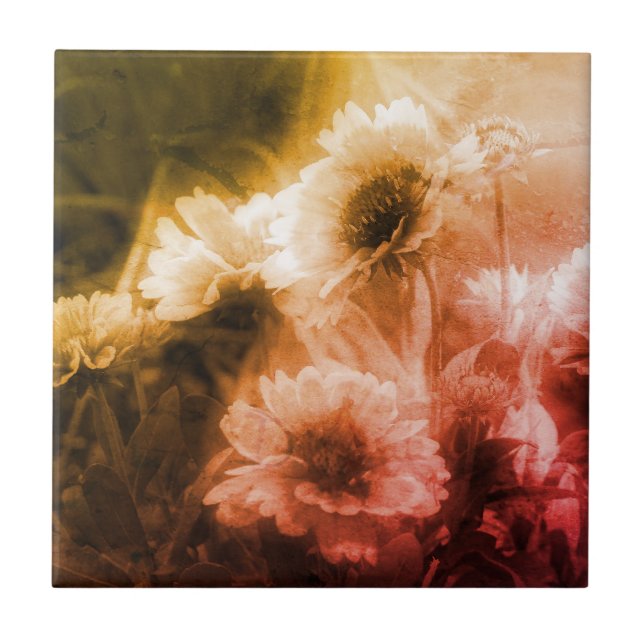 Blanket Flower Black And White Distressed Vintage Tile (Front)