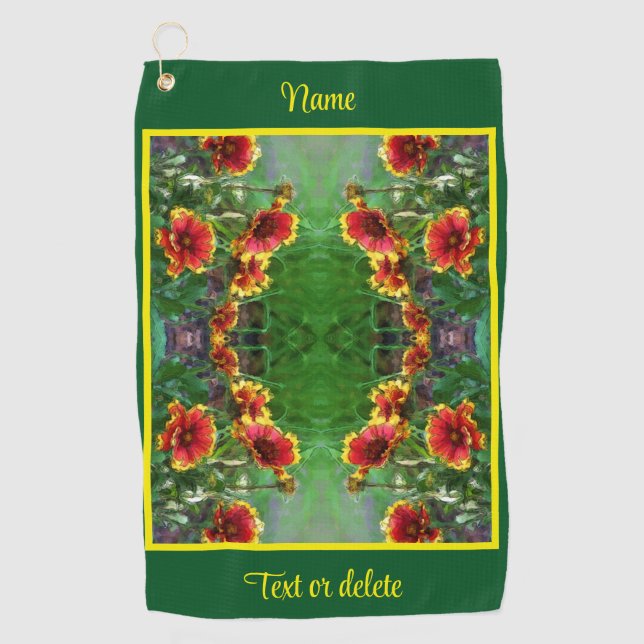 Blanket Flower Daisies Watercolor Personalised Golf Towel (Front)