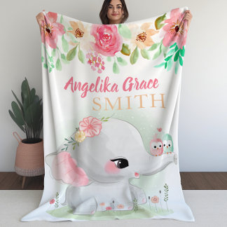 Blanket for Girls with Floral Elephant 