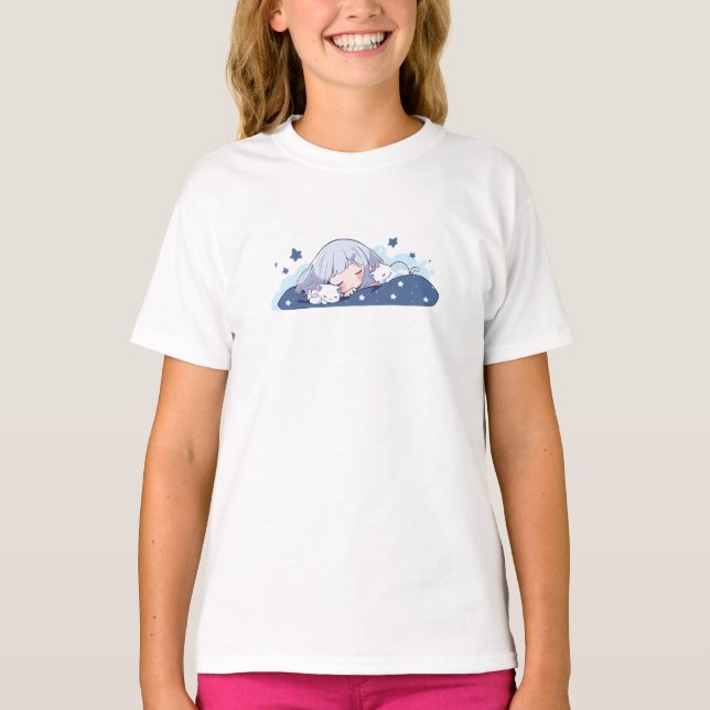 Blanket, Girl, And Cat T-Shirt (Front)