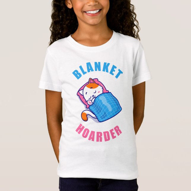 Blanket Hoarder – Women & Girls Funny Cat Pajama  T-Shirt (Front)