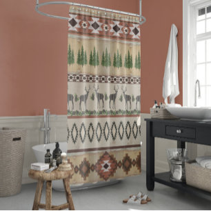 Blanket Pattern Mountain Rustic Lodge Deer Shower Curtain
