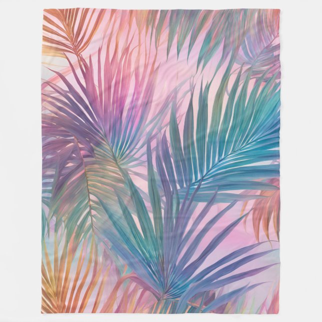 Blanket Soft Pastel Pink Tropical Leaves Pattern (Front)