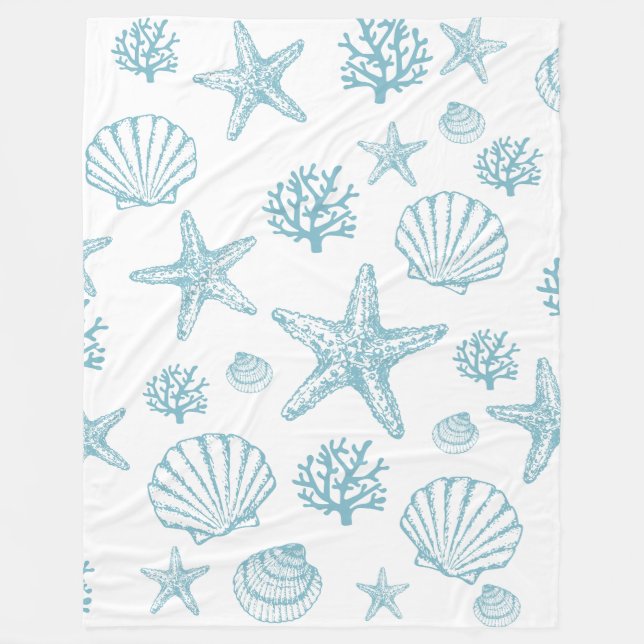 Blanket Teal Seashell Starfish Beachy Pattern (Front)