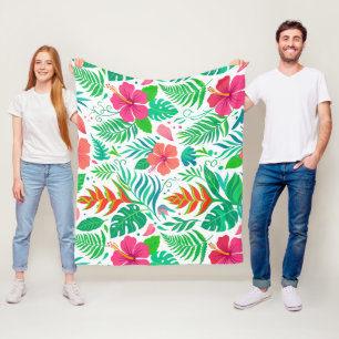 Blanket - Vibrant Tropical Hibiscus and Monstera P