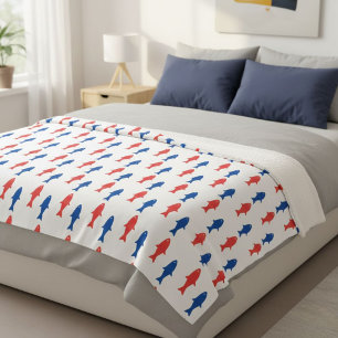 Blanket with red and blue fish, nautical design