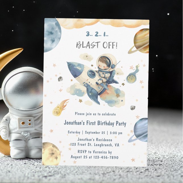 Blast Off 1st Birthday Invitation Rocket Ship  (Creator Uploaded)