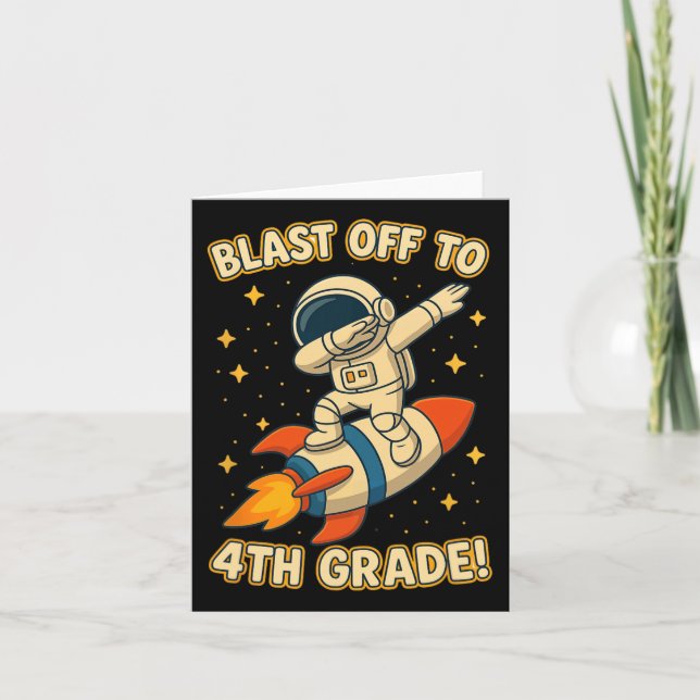 Blast Off 4th Grade Rocket Dab Space Cool School V Card (Front)