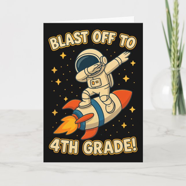 Blast Off 4th Grade Rocket Dab Space Cool School V Card (Front)
