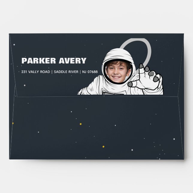 Blast Off Astronaut Photo Boy Birthday Envelope (Back (Top Flap))