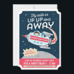 Blast Off Birthday Invite<br><div class="desc">Cute rocketship in space retro style kids birthday party invites</div>