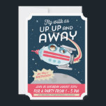 Blast Off Birthday Invite<br><div class="desc">Cute rocketship in space retro style kids birthday party invites</div>