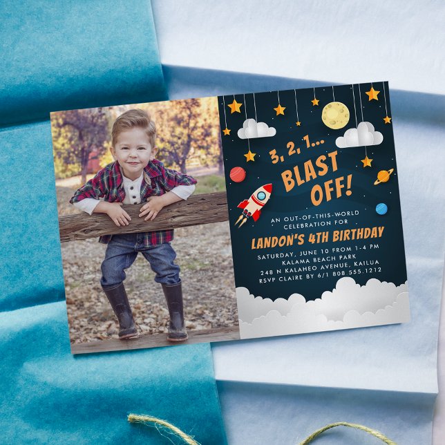 Blast Off | Birthday Party Photo Invitation (Creator Uploaded)