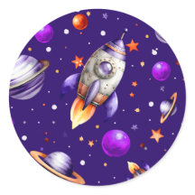 Blast-Off Birthday Party Stickers