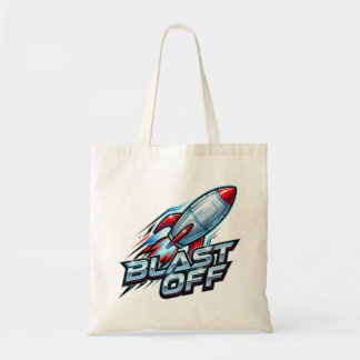 Blast Off Chrome Space Rocket Tote Bag