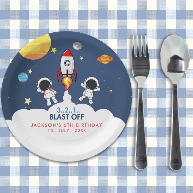"Blast Off Funny Birthday Boy with Astronaut theme Paper Plate (Creator Uploaded)
