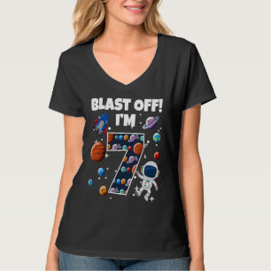 Blast Off I'm 7 Space Birthday Party Celebration 7 T-Shirt