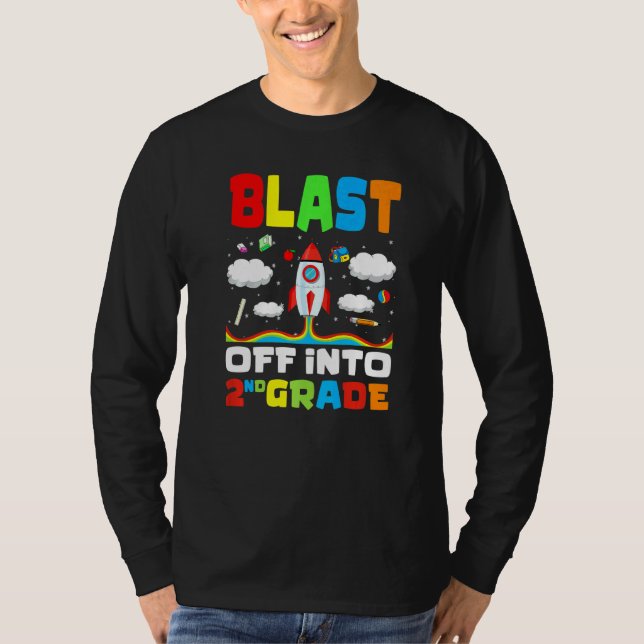 Blast Off Into 2nd Grade Rocket First Day Of Schoo T-Shirt (Front)
