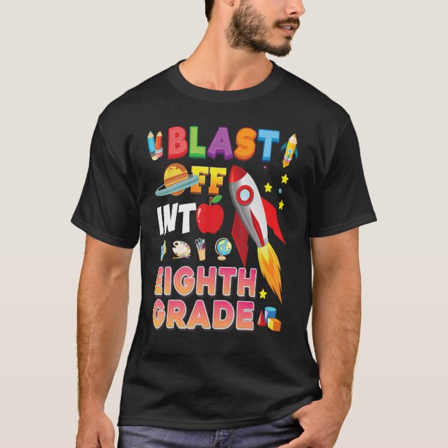 Blast Off Into 8th Grade Rocket Back To School Kid T-Shirt (Front)