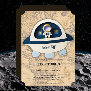 Blast Off! Modern Vintage Astronaut Baby Shower  Invitation