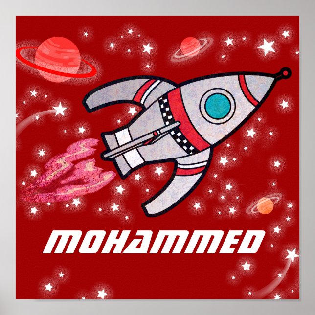 Blast off named red rocket space boys poster (Front)