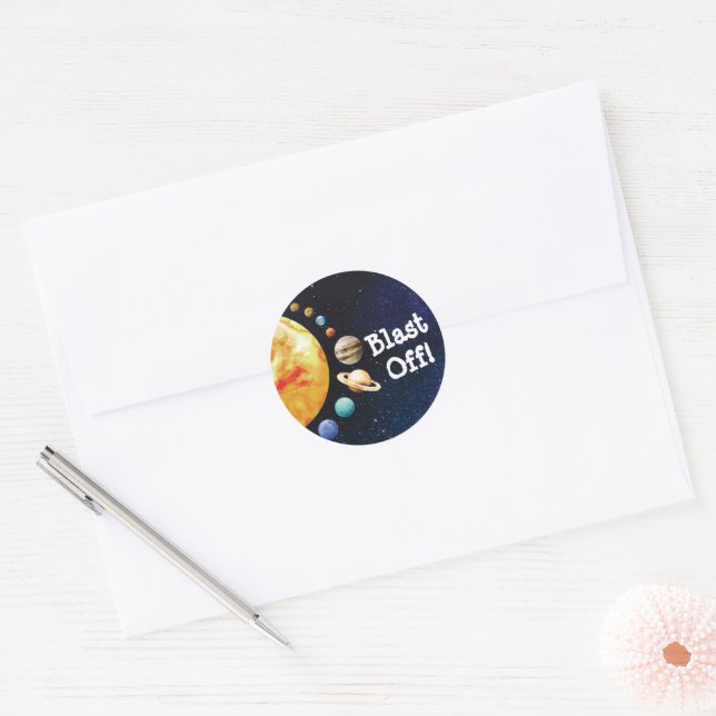 Blast Off Outer Space Birthday Envelope Seals (Envelope)