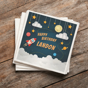 Blast Off Personalised Space Theme Birthday Party Napkin