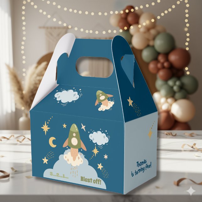 Blast off rocket adventure kids birthday favour box (Creator Uploaded)