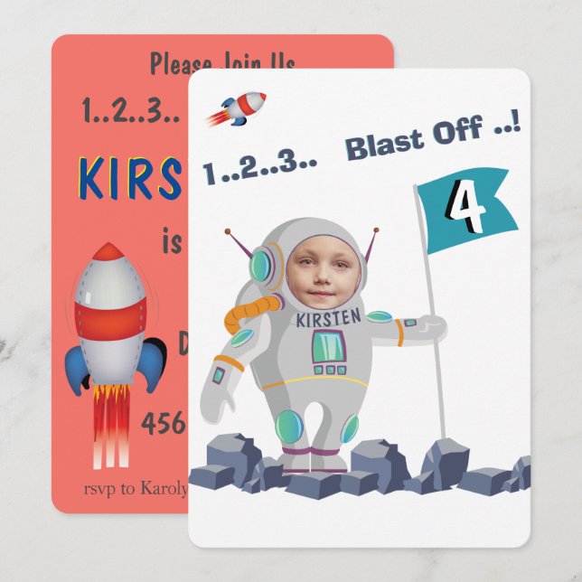 Blast Off Rocket Birthday Invitation (Front/Back)
