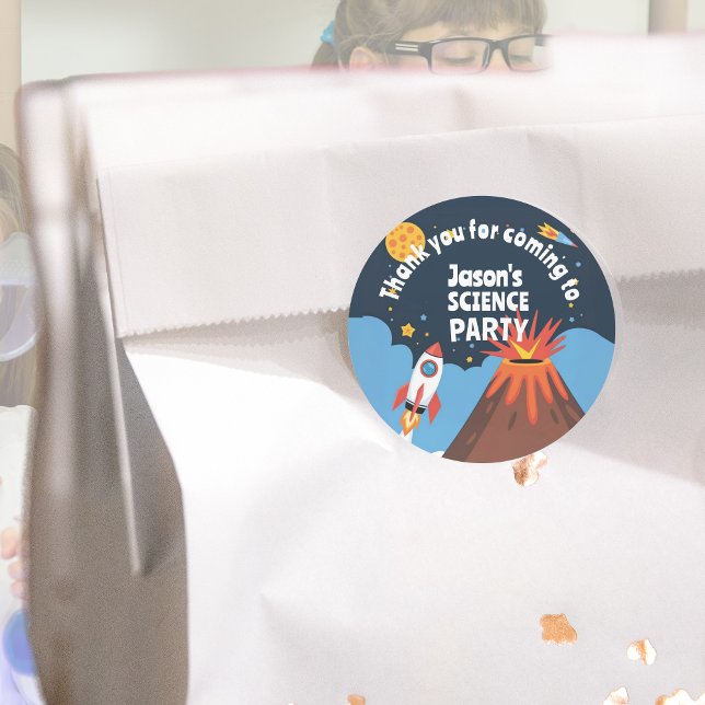 Blast off Rocket Science party kids Classic Round Sticker (Creator Uploaded)