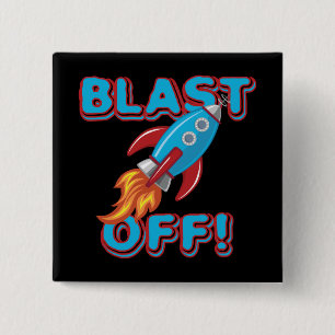 Blast Off Rocket Ship 15 Cm Square Badge