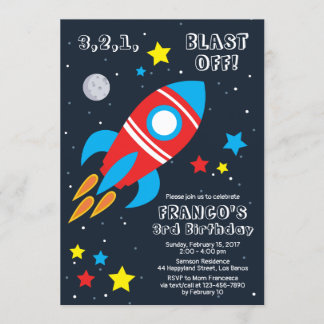 Blast Off Rocket Ship Birthday Invitation