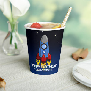 Blast Off Rocket Ship Birthday Party Paper Cups